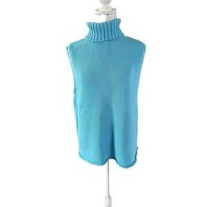 Vtg Bagatelle Blue Chunky Cotton Knit Sleeveless Turtleneck Sweater XL Y2K, 90s